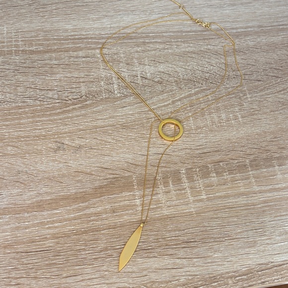 Madewell Gold Layered Necklace with Circle and Leaf Pendants - Picture 3 of 9